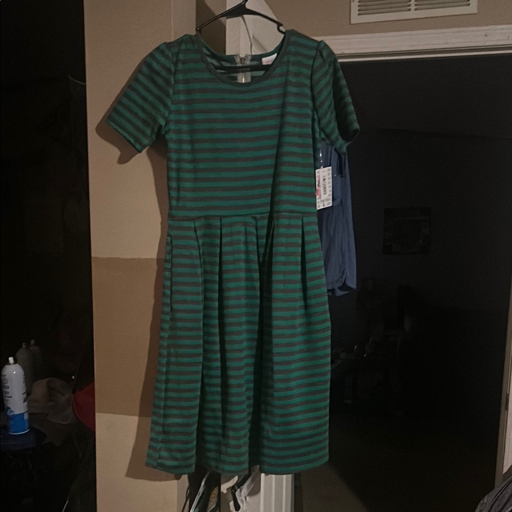 LuLaRoe Green Striped Casual Dress